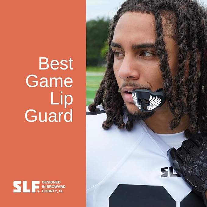 SLEEFS Football Mouth Guard - Youth Mouthguard with Strap - Lip/Teeth Protector Mouthpiece - No Boil - for Youth/Adults, Maximum Air Flow, for All Sports - Icarus Black
