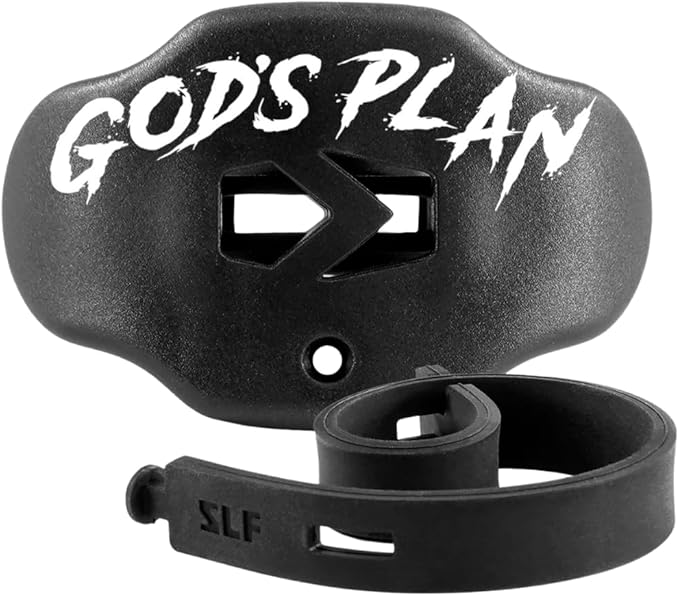 SLEEFS Football Mouth Guard - Youth Mouthguard with Strap - Lip/Teeth Protector Mouthpiece - No Boil - for Youth/Adults, Maximum Air Flow, for All Sports - God's Plan Black
