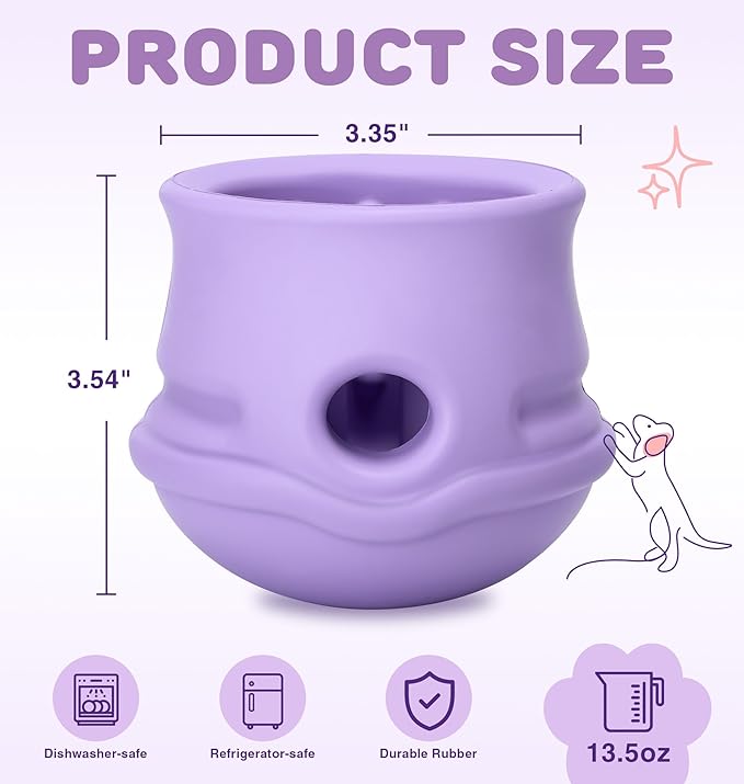 Dog Enrichment Toys to Keep Them Busy, Treat Dispensing Dog Toy, Slow Feeder-Swinging Stuffable & Anxiety Relief & Nature Rubber & Gentle to teeth, Indestructible Dog Toys - Dishwasher Safe, Purple, M