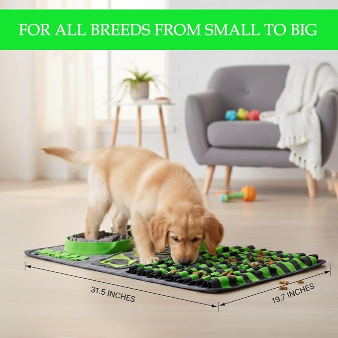 Snuffle Mat for Dogs, L Size Green Interactive Dog Sniffing Pad, Non-Slip Puzzle Toy for Medium Large Breeds, Washable Foraging Mat for Boredom Anxiety Relief