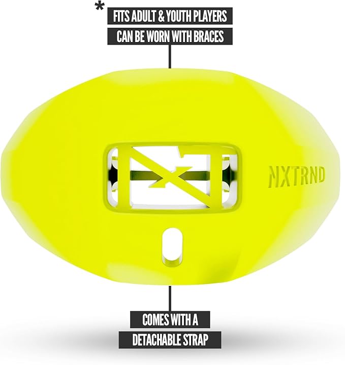 Nxtrnd One Football Mouth Guard, Strap Included, Fits Adult & Youth (Neon Yellow)
