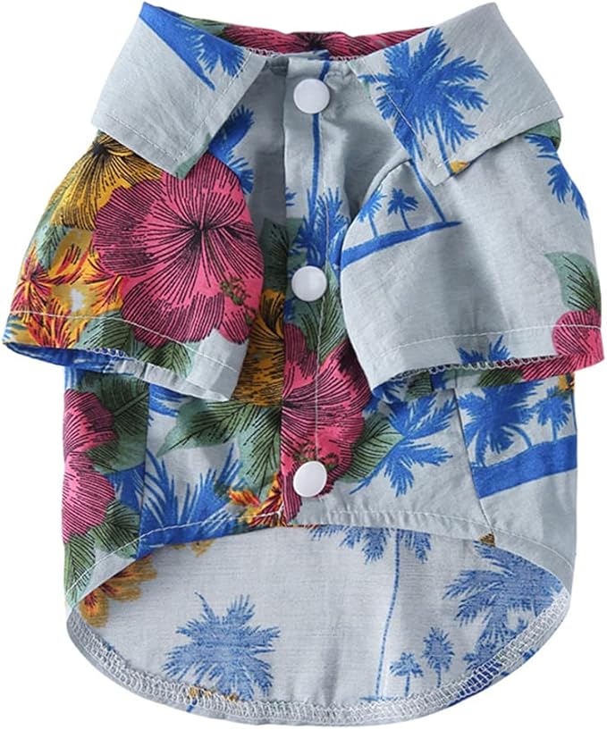 Tangpan Summer Pet Daisy Hawaiian Beach Plaid Print Shirts Clothes for Dog S11 Blue S