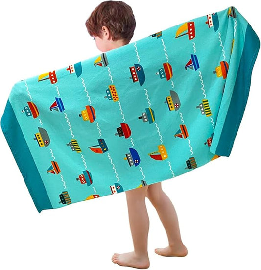 YIFONTIN Microfiber Beach Towels Velour Throw Blanket Super Soft Absorbent 27.5"x55" for Kids Bath Camping Sports Swimming Pool, Vessel.