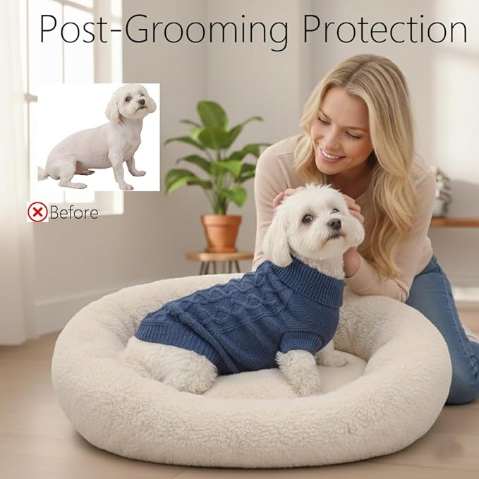 Small Dog Warm Winter Sweater, Comfortable Dog Clothes Puppy Knitwear for Small Medium Large Breeds Dog Outfits, (Dark Blue L)