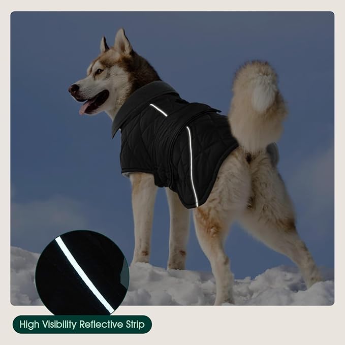 Kuoser Dog Winter Coat Waterproof Dog Snow Jacket, Warm Fleece Lined Pet Turtleneck Snowsuit Puppy Cold Weather Coats with Harness Hole, Adjustable Winter Vest for Medium Large Dogs, Grey, L
