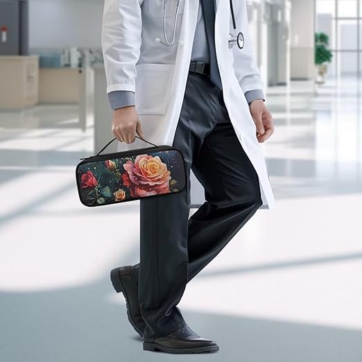 Gomyblomy Portable Stethoscope Case with Extra Room and Handle for Nurse and Doctors, Vintage Roses Print Stethoscope Holder Storage Bag Compatible with Most Stethoscopes