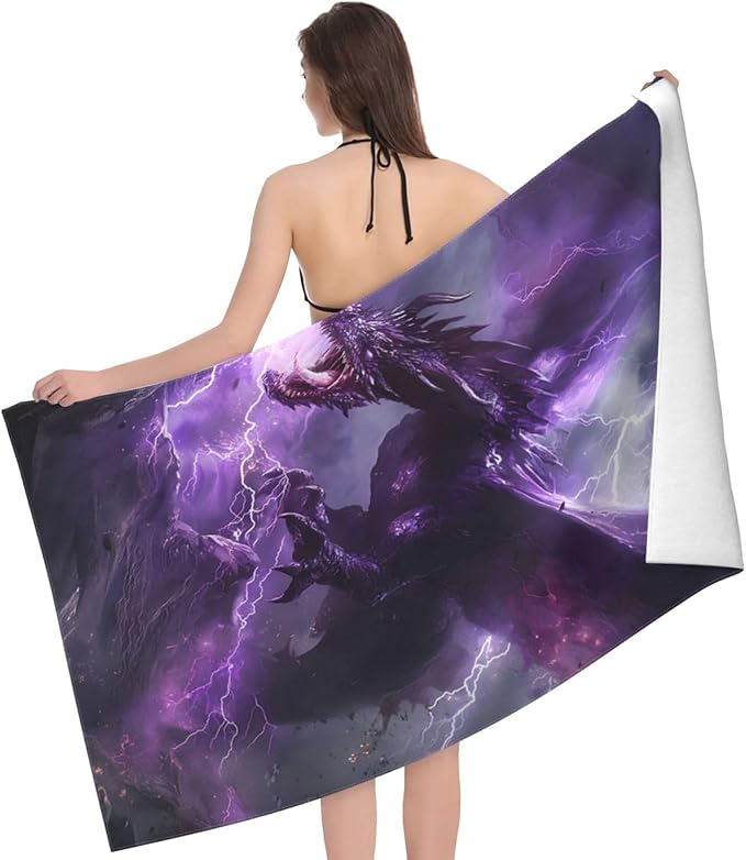 Dragon Lightning Beach Towel Dragon Sand-Free Microfiber Bath Towel Ultra Soft Quick Dry Pool Towel Absorbent Towel Lightweight Towel Gifts for Outdoor Bathroom Swimming Decor 31inx51in