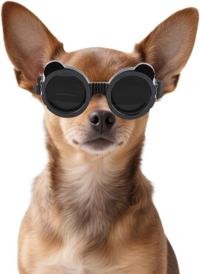 NAMSAN Dog Goggles Small Breeds, UV Protection Dog Glasses for XSmall to Small Dogs, Chihuahua Sunglases Windproof Dustproof Driving Eye Protection, Adjustable, Panda Black