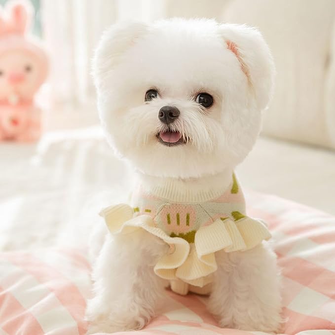 Cute Tulip Flower Sweater Winter Dog Sweater Puppy Coat Thick Dog Clothes for Small Medium Dogs Boy Girl