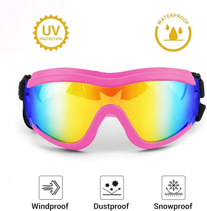 NAMSAN Dog Goggles Medium to Large Breed, Anti-UV Sunglasses for Dogs Large Breeds, Windproof Driving Dog Eye Protection, Doggy Glasses with Elastic Straps, Adjustable, Pink