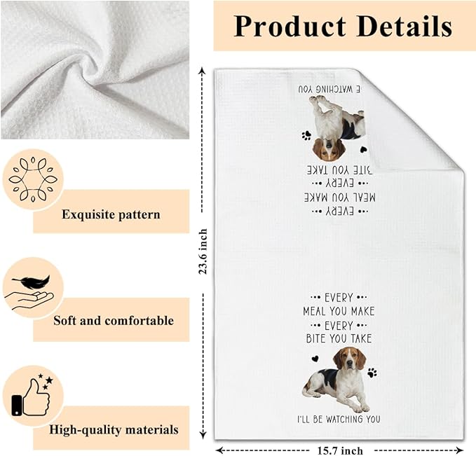 Funny Beagle Dish Towels for Kitchen Sets of 2, Gifts for Beagle Dog Lover, Drying Cloth Tea Towel Hand Towels for Cooking Baking Bathroom Decor, 16 x 24 Inch -07