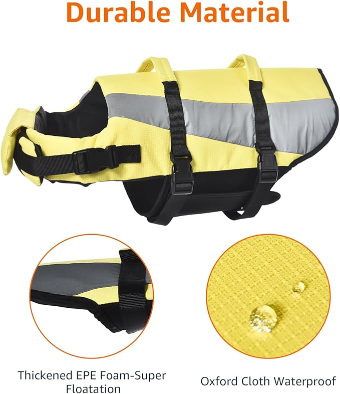 Amazon Basics Dog Adjustable Life Jacket with Reflective Stripes, Yellow, Large