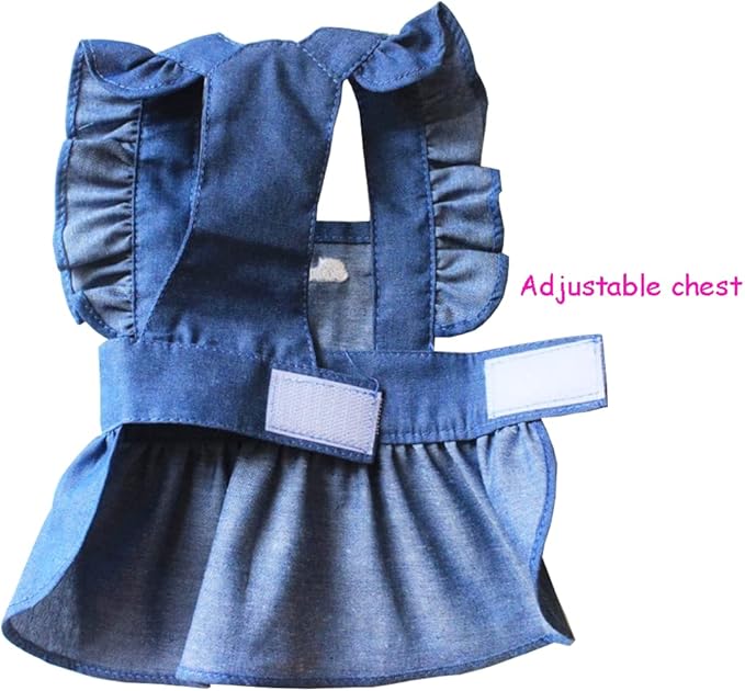 ANIAC Dog Denim Dresses for Small Medium Dogs Puppy Girl Clothes with Leash Ring Summer Cat Apparel with D-Ring Pet Dog Walking Harness Dress(Blue-2, Small)