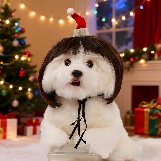 Funny Dog Cat Cosplay Wig,Pet Wigs for Small Medium Large Dogs with Adjustable Elastic Bands,Trimmable Pet Costume Cat Cosplay Decoration for Halloween,Christmas, Parties