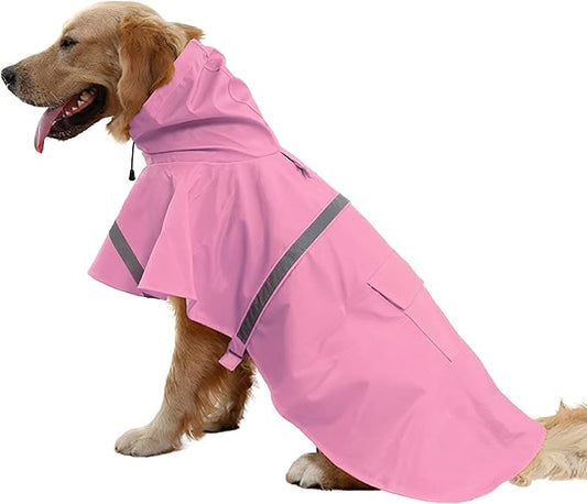 NACOCO Large Dog Raincoat Adjustable Pet Water Proof Clothes Lightweight Rain Jacket Poncho Hoodies with Strip Reflective (XL, Pink)