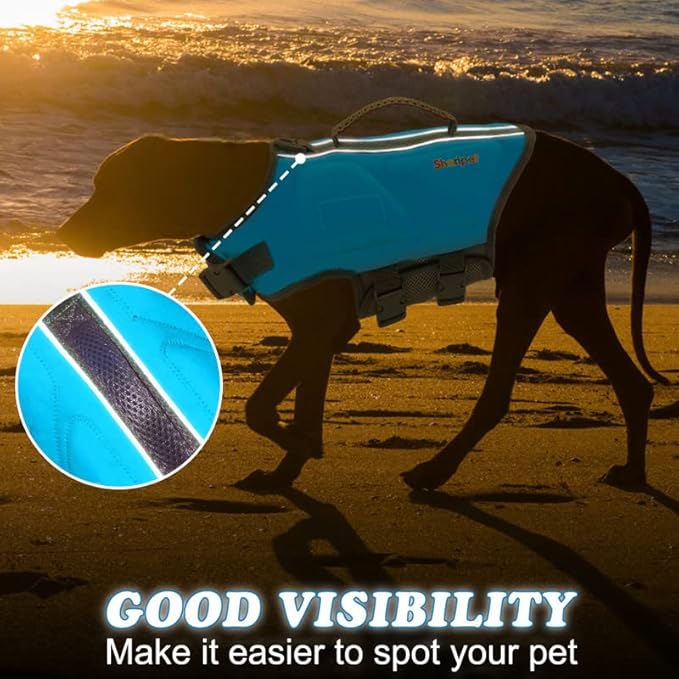 Dog Life Jacket, Good Visibility Dog Life Vest for Swimming with Reflective Stripes and Rescue Handle, Pet Flotation Vest Suit for Small Medium and Large Dogs, Medium