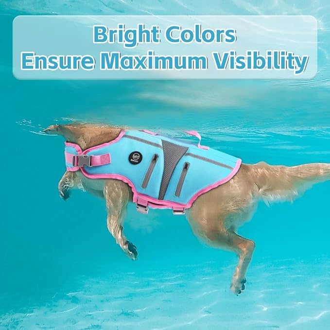 EMUST Dog Life Jacket, Ripstop Large Dog Life Vest with Rescue Handle, Lightweight High Visibility Pet Water Vest for Small Medium Large Dogs, Blue, XL