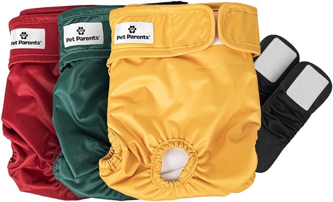 Pet Parents® Washable Dog Diapers (3pack) + Extendrs® of Durable Doggie Diapers, Premium Dog Diapers Female (X-Small, Samba)