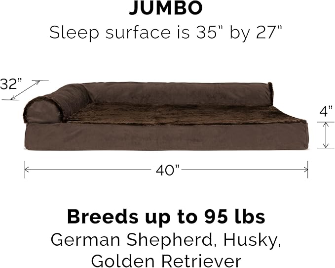Furhaven Replacement Dog Bed Cover Plush & Velvet L Shaped Chaise, Machine Washable - Sable Brown, Jumbo (X-Large)