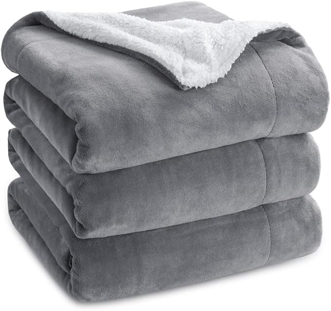 Bedsure GentleSoft Sherpa Fleece Throw Blanket for Couch, Non-Heated, Thick & Warm Cozy Blanket for Winter, Soft Fuzzy Plush Throw Gifts for Women and Men, Grey, 50x60 Inches