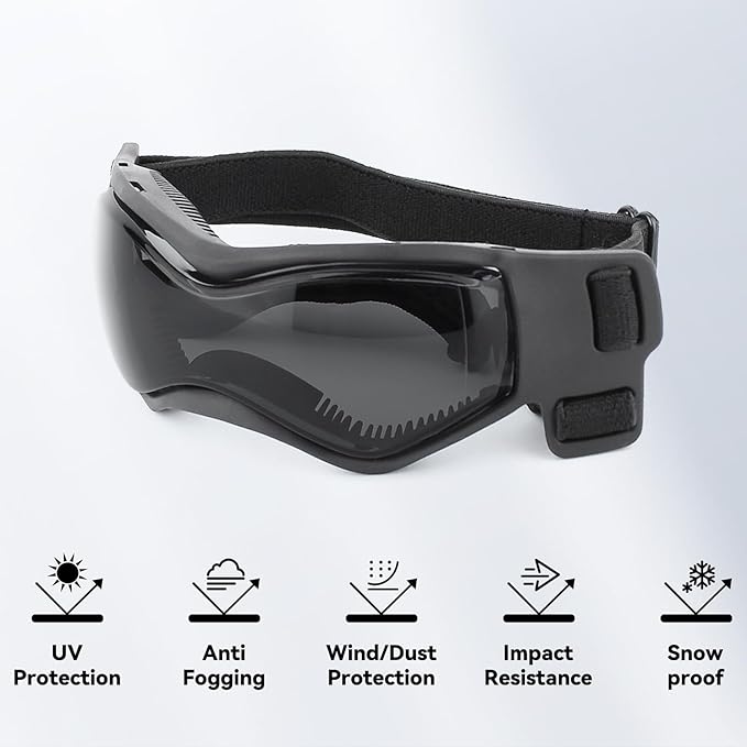 Enjoying Dog Sunglasses Extra-Small to Small Breeds, Dog Goggles UV Protection, Driving Eye Protection for Little Dogs, Breathable Windproof Dustproof Anti-Fog, Adjustable Straps, Cool Black