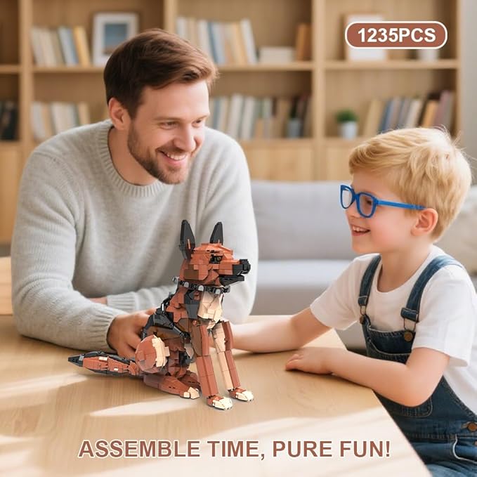 German Shepherd Dog Building Set,Movable Ears,Tail,Legs,Dog Building Block for Adults Kids,Boys and Girls,1235 pcs Animals Creator Building-Bricks Toy,Creative Gift for Dog and Animal Lovers