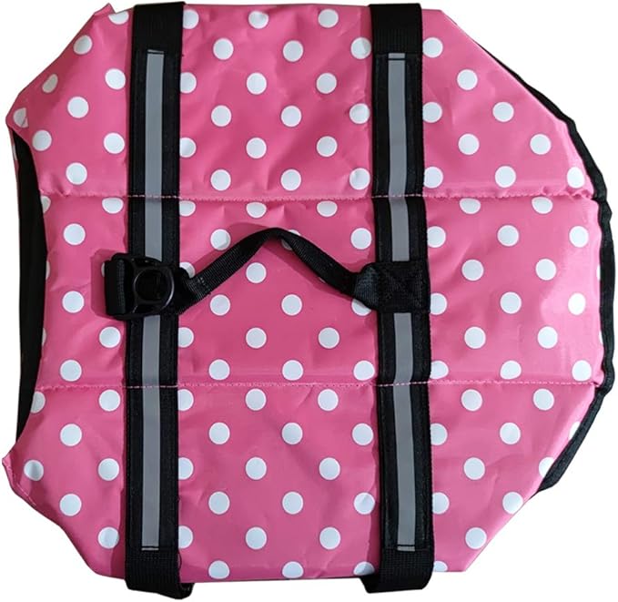 Dog Life Jacket Easy-Fit Adjustable Belt Pet Saver Swimming Safety Swimsuit Preserver with Reflective Stripes for Doggie (XS, Speckle and Pink)