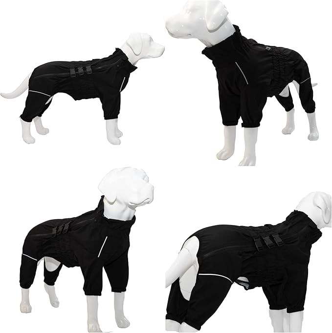 Lovelonglong Waterproof Dog Raincoat – 6-Leg Full Body Dog Rain Suit with Reflective Strips & Leash Opening, Outdoor Dog Jacket for Rainy Weather