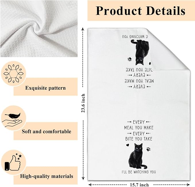 Black Cat Funny Dish Towels for Kitchen Sets of 2, Gifts for Cat Lover, Drying Cloth Tea Towel Hand Towels for Cooking Baking Bathroom Decor, 16 x 24 Inch -23
