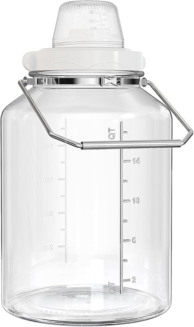 5 Gallon Air Tight Glass Storage Jars, 6.4inch Wide Mouth Canister with Stainless Steel Handle, Large Gallon Glass Jars, Glass Water Jug with Cup for Terrarium, Storage, Dog Treats, Mead Making