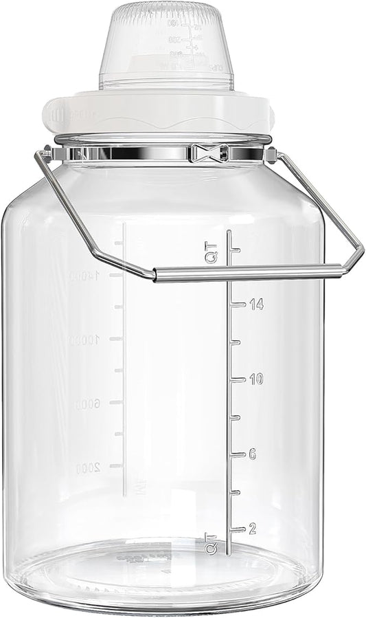 5 Gallon Air Tight Glass Storage Jars, 6.4inch Wide Mouth Canister with Stainless Steel Handle, Large Gallon Glass Jars, Glass Water Jug with Cup for Terrarium, Storage, Dog Treats, Mead Making