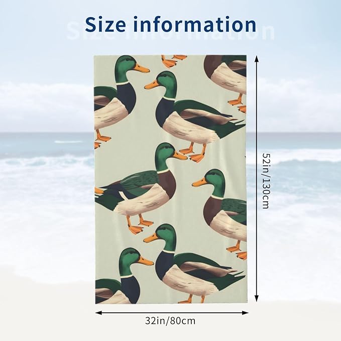 Mallard Duck Beach Towel 31inx51in, Animal Sand-Free Microfiber Bath Towel Ultra Soft Quick Dry Pool Towel Absorbent Towel Lightweight Towel for Swimming Bathroom Decor