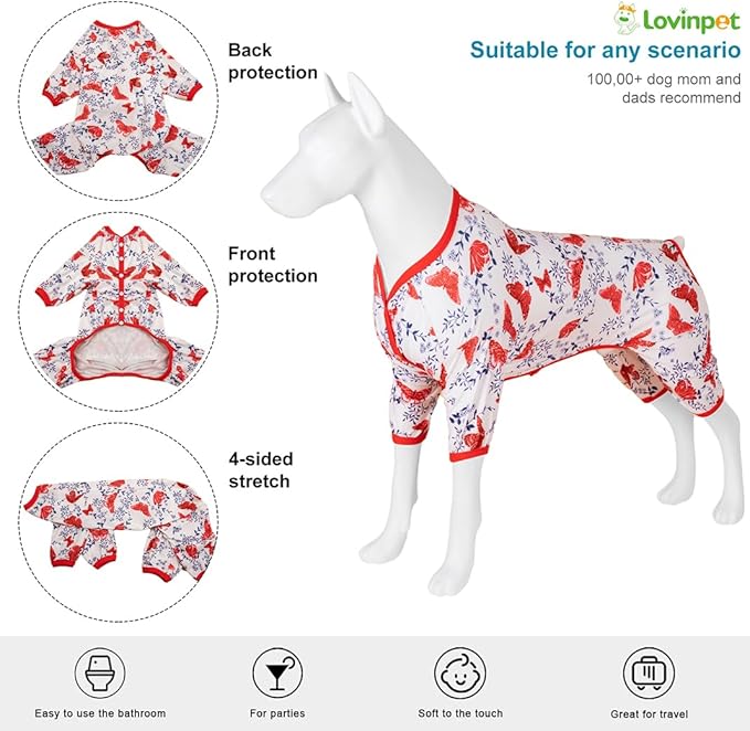 LovinPet Giant Dogs Pajamas Onesies, Big Dog Onesie Post Surgery Wear, PJS for Pitbulls, Lightweight Pitbull Dog Pullover Pajamas, Full Coverage Dog Pjs, Pitbull Clothes for All Seasons,3XL