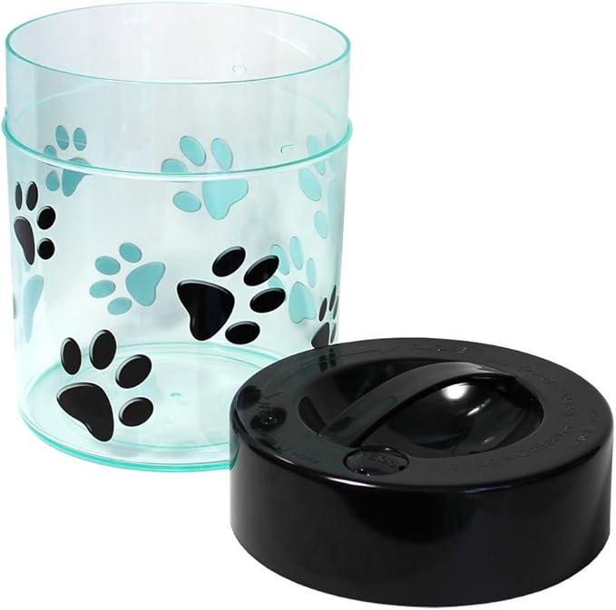 Pawvac 2.5 Pound Vacuum Sealed Pet Food Storage Container; Black Cap & Clear Body/Black Paws