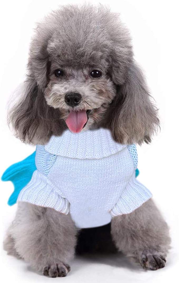 CHBORCHICEN Pet Dog Sweaters Classic Knitwear Turtleneck Winter Warm Puppy Clothing Cute Strawberry and Heart Doggie Sweater (L, Dress-Sky Blue)