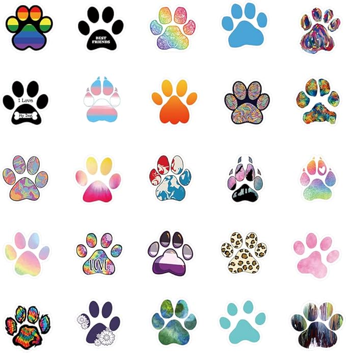 Paw Print Stickers 53pcs Cat Dog Animals Pack | Cool Colorful Deacls Graffiti for Water Bottle Skateboard Luggage Laptop Computer Phone