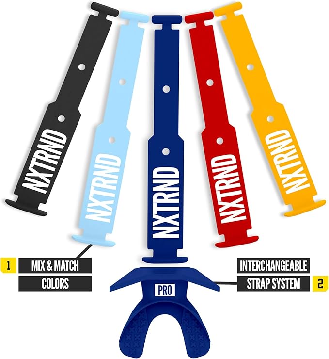 Nxtrnd One Pro Football Mouth Guard, Interchangeable Strap, Fits Adult & Youth (Navy Blue)