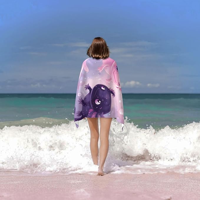 Axolotl Beach Towel - Modern, Color 53 - 52" x 32" - 100% Cotton - Quick Dry, Absorbent, Lightweight - Perfect for Beach, Pool, Travel