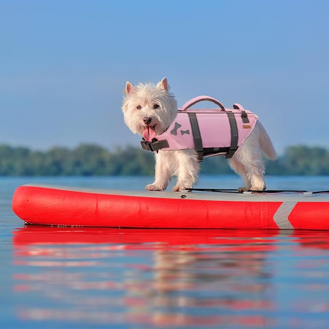 EMUST Dog Life Jacket, Lightweight Dog Life Vests with Thickened Rescue Handle for Large Dogs, Pet Safety Swimsuit Preserver for Swimming Pool Beach Boating, SakuraPink, XXL