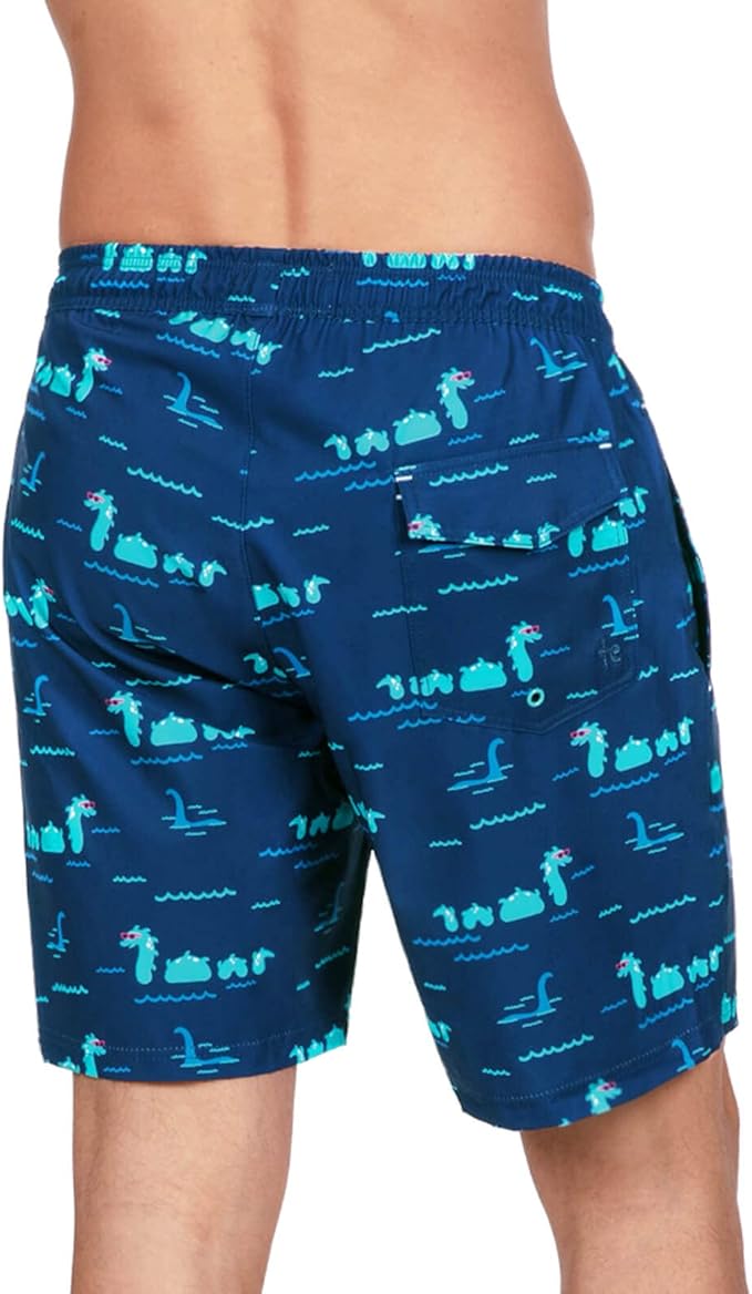 Tipsy Elves Men's Stretch Swim Trunks 7 Inch Inseam 4-Way Stretch with Mesh Liner - Quick-Dry Funny Swimwear Bathing Suit