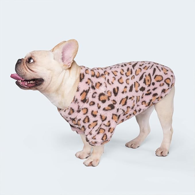 GreenJoy Leopard Print Dog Sweater – Stretchy Fleece Dog Turtleneck Sweatshirt for Puppies & Cats, Soft & Warm Pet Winter Clothes for Small, Medium & Large Dogs (Pink, Small)