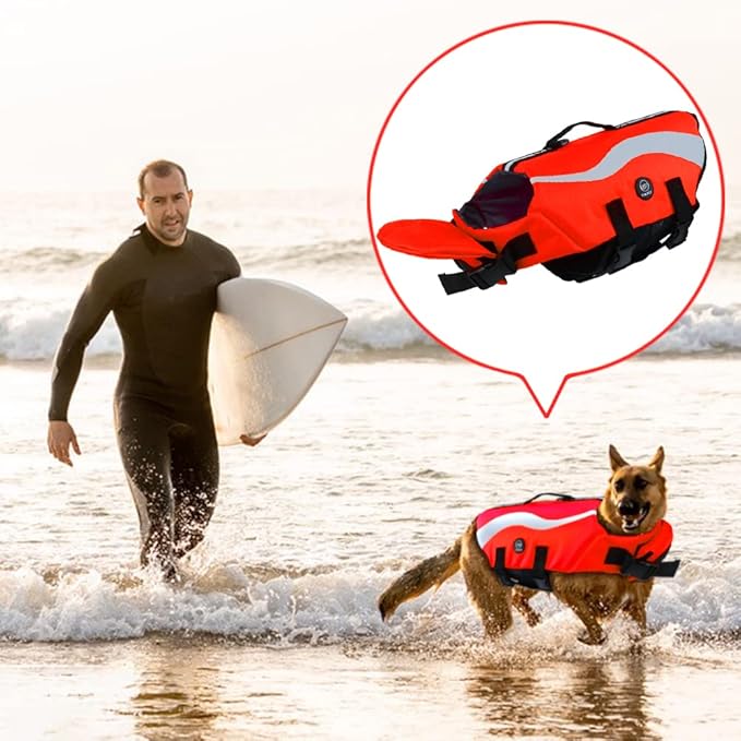 EMUST Dog Life Vests, Adjustable Dog Life Jackets for Small Dogs with Enhanced Buoyancy, Small Swim Vest with Durable Rescue Handle, Red,XS