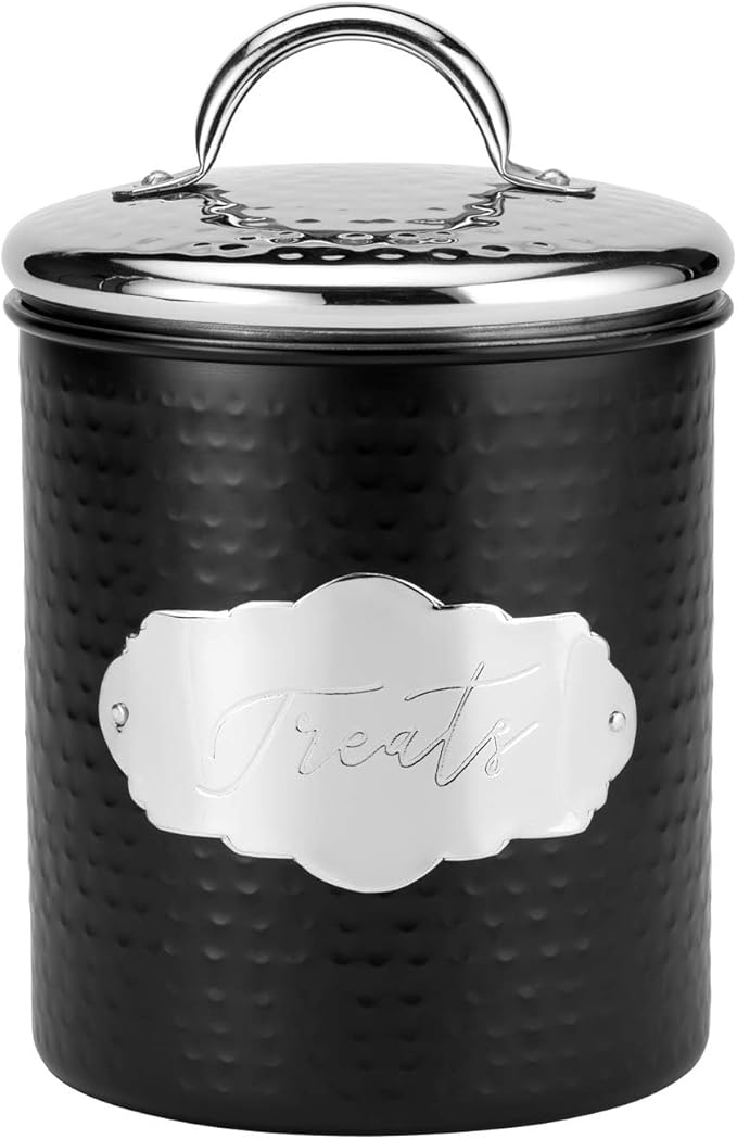 Amici Pet Cavalier Black/Silver 40 & 118 oz Metal Treats Canisters, 2 Size Set