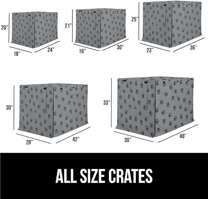 GORILLA GRIP Dog Crate Covers compatible with Amazon Basics Dog Crates, All Sides Open, Privacy Cover Fits 24" Wire Kennel, Breathable Mesh Windows, Light Reducing Puppy Training Cage Topper, Gray Paw