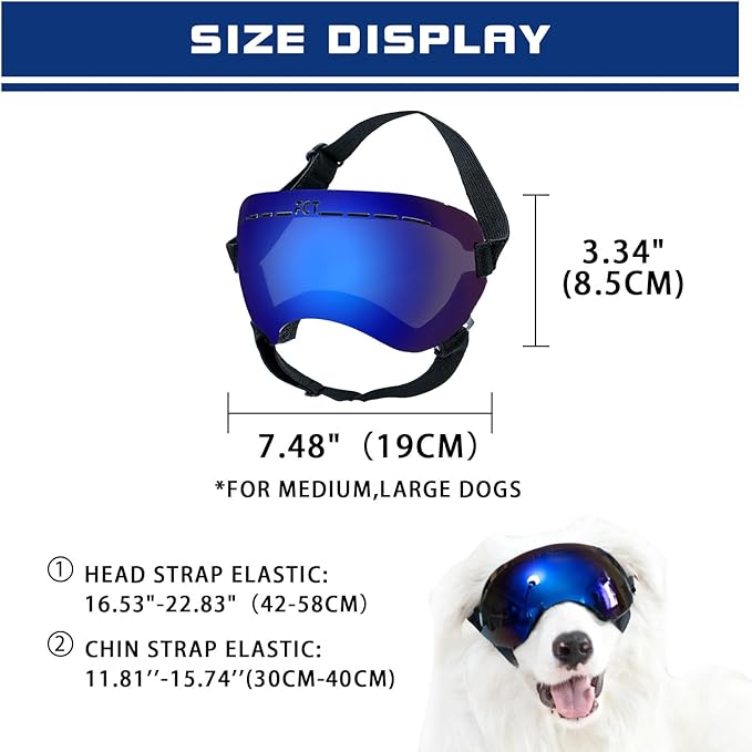 Dog Goggles UV400 Protection,Ski Goggles for Large Breeds with Adjustable Strap, Dog Sunglasses with Comfort-Focused Frameless Design - UV-Resistant/Windproof/Snowproof for Running,Cycling (Blue)