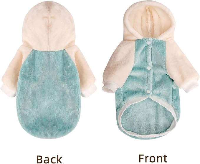FabriCastle Dog Hoodie Sweater for Small Dogs Boy and Girl, Small Dog Clothes XS XXS Puppy Sweatshirt, Pet Outfit, Cat Clothing Super Soft Warm Snap On Closure (Green-Cream, Medium)