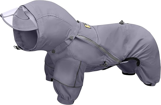 WOOFO Full-Coverage Dog Raincoat, Lightweight, Comfortable, Adjustable & Easy to Wear Dog Rain Jacket, Detachable Cap, Reflective Strip (Grey, MS)