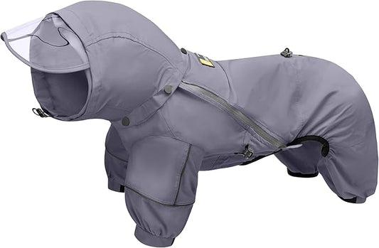 WOOFO Full-Coverage Dog Raincoat, Lightweight, Comfortable, Adjustable & Easy to Wear Dog Rain Jacket, Detachable Cap, Reflective Strip (Grey, LS)