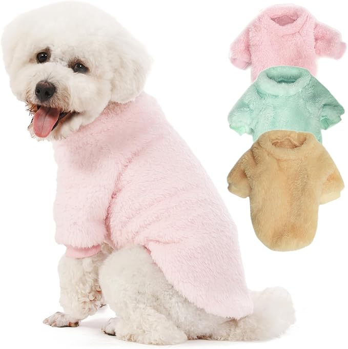 Dog Sweater, 3 Pack Dog Sweaters for Small Dogs, Dog Clothes for Small Dogs Girl Boy, Ultra Soft and Warm Puppy Sweater Dog Coat for Winter Christmas (XXS, Lt Pink+Lt Green+Lt Yellow)