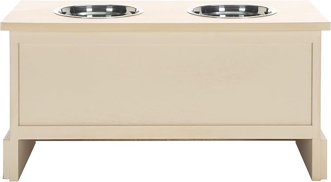 SAFAVIEH Home Collection Boomer Natural Brown Elevated Pet Feeder Dog Bowl Stand with Drawer (Fully Assembled)